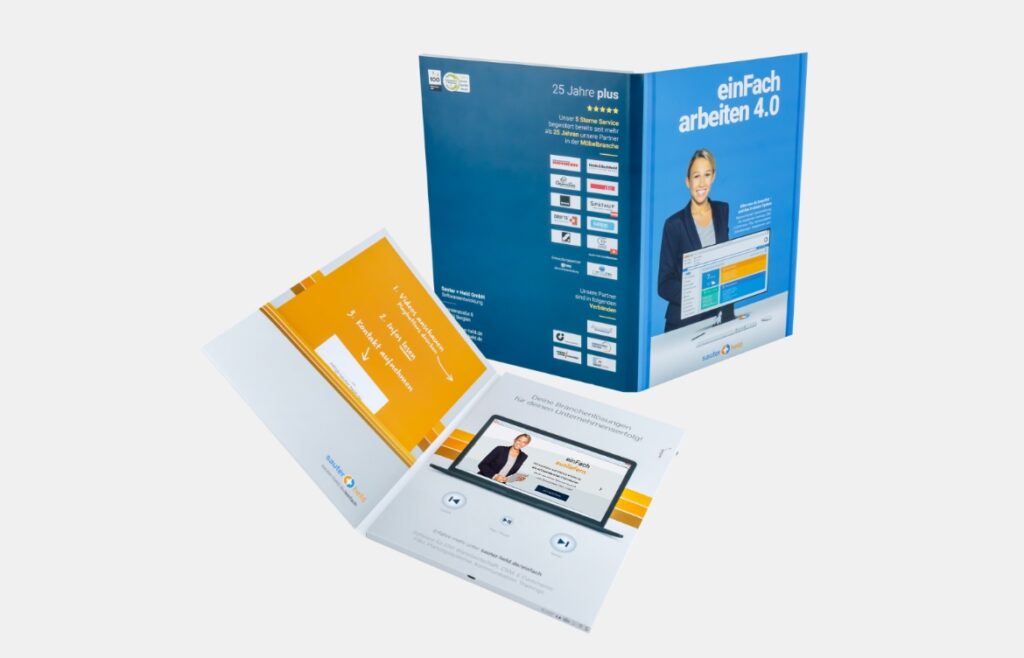 7 inch softcover video brochure with pocket