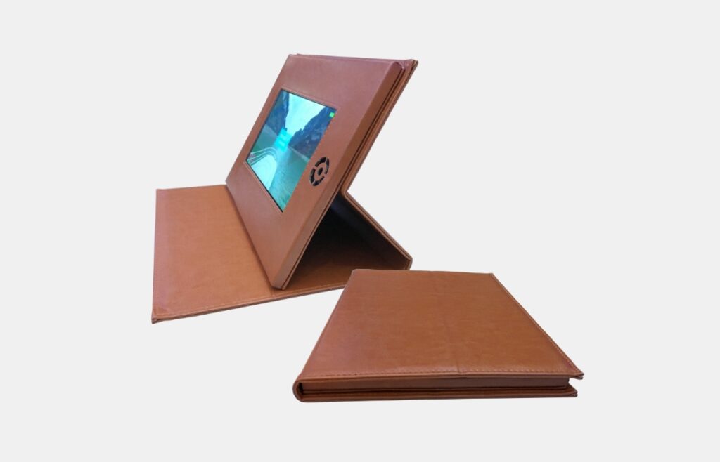 Leather stand video brochure